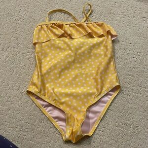 Sol Swim yellow/white polka dot one-piece swimsuit. Girls size 4.